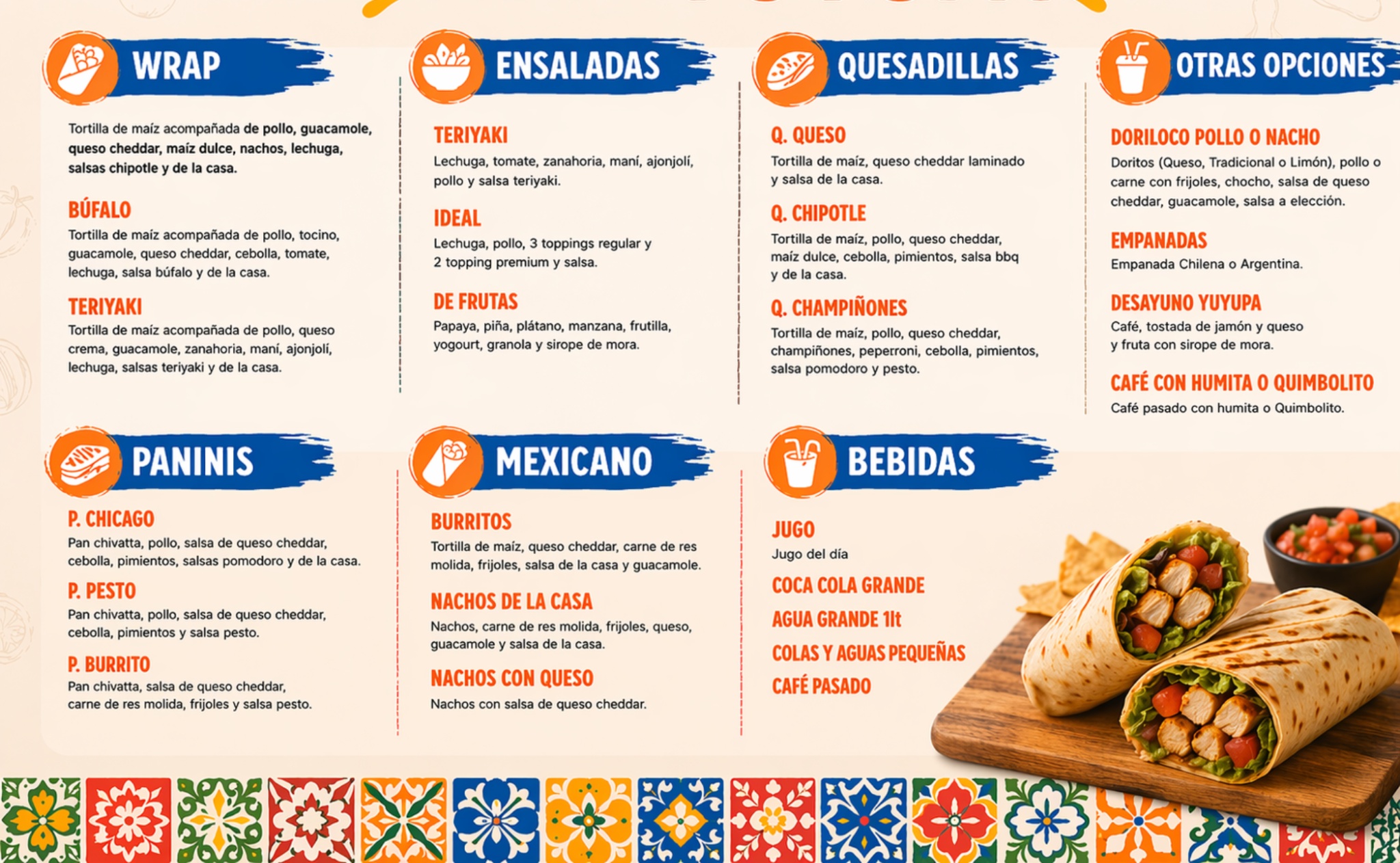 Menú Yuyupa actualizado